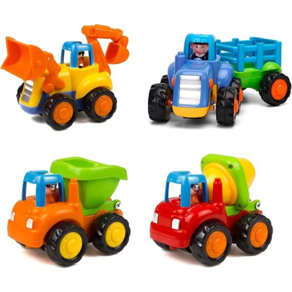 Friction Powered Cars Push and Go Trucks Construction Vehicles Toys Set
